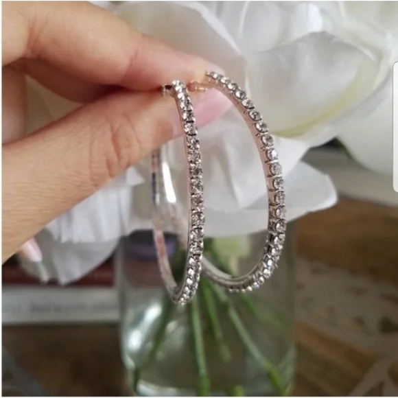 Swarovski Elements 925 Sterling Silver Medium Hoops Earrings NEW - Picture 10 of 12